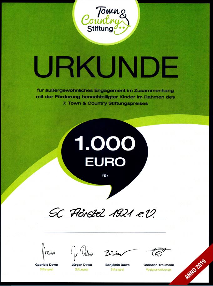 Inklusion Town Country Stiftung Urkunde