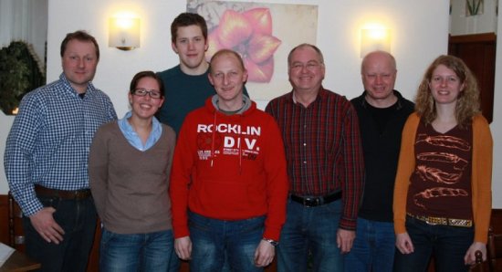 Handballvorstand SC Hörstel: v.l. Edgar Spilker (Pressewart), Miriam Niehaus (Spielwartin), Dominik Bäumer (Schiedsrichterwart), Dirk Gebauer (Heimspielkoordinator), Wolfram Gwosdz (Kassenwart), Martin Huesmann (Abteilungsleiter), Sarah Gwosdz (Jugendwartin)